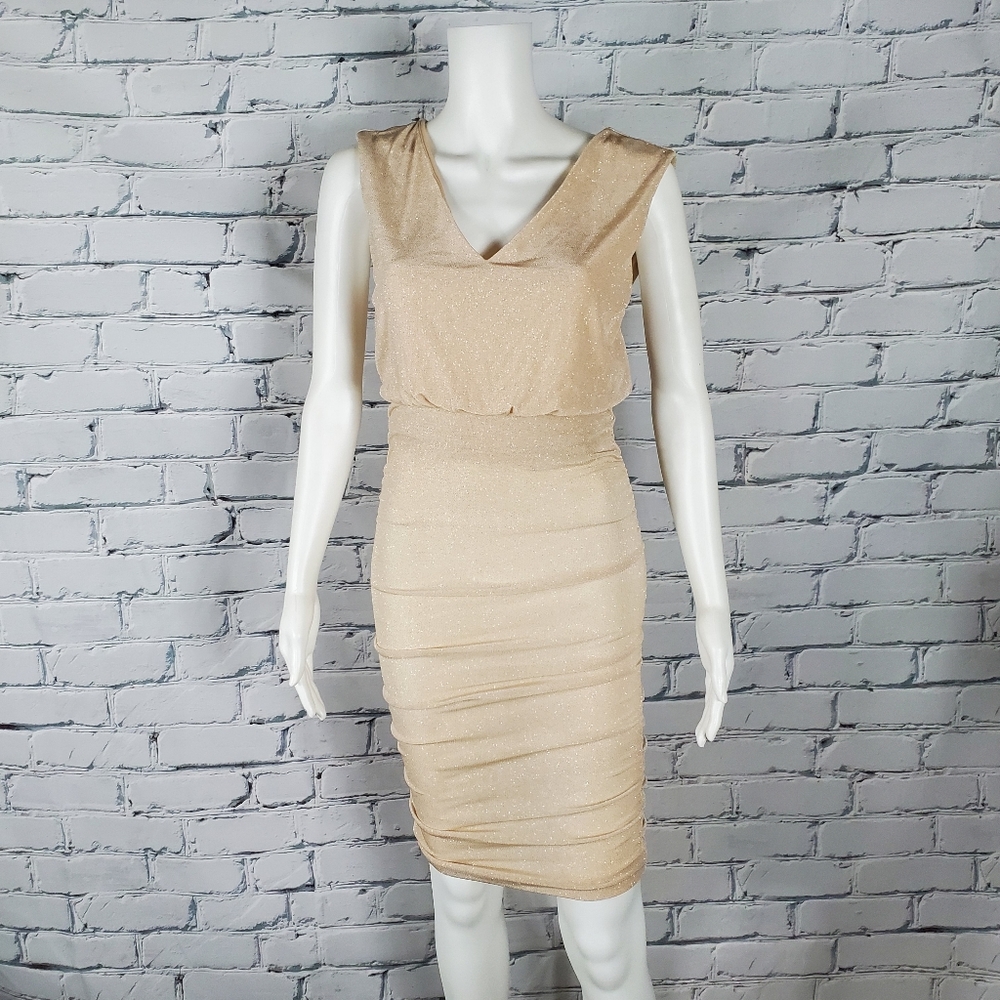 Alice + Olivia Gold Glitter Ruched Dress